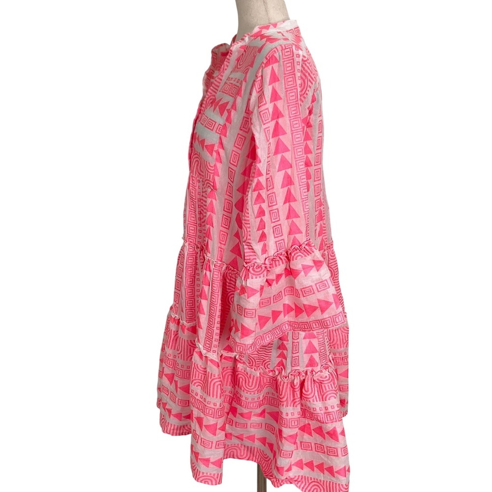 Sumitra‎ Dress Women OSFA Neon Pink Geometric Peasant Boho Tier Resort Kaftan - Picture 3 of 14